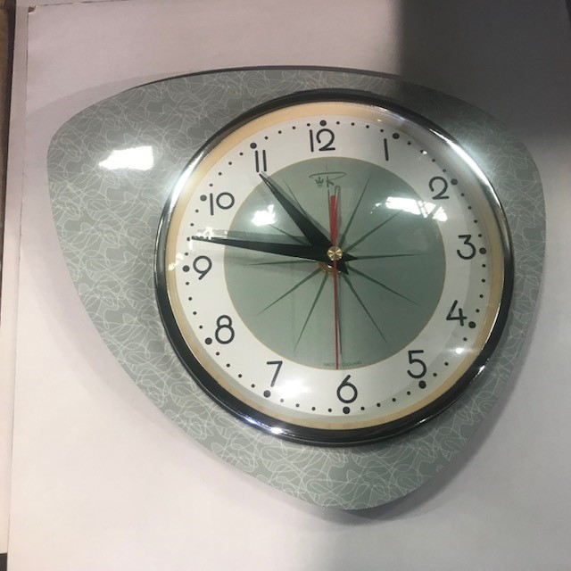 CLOCK, Wall Mount - 1950s Mint Green Egg